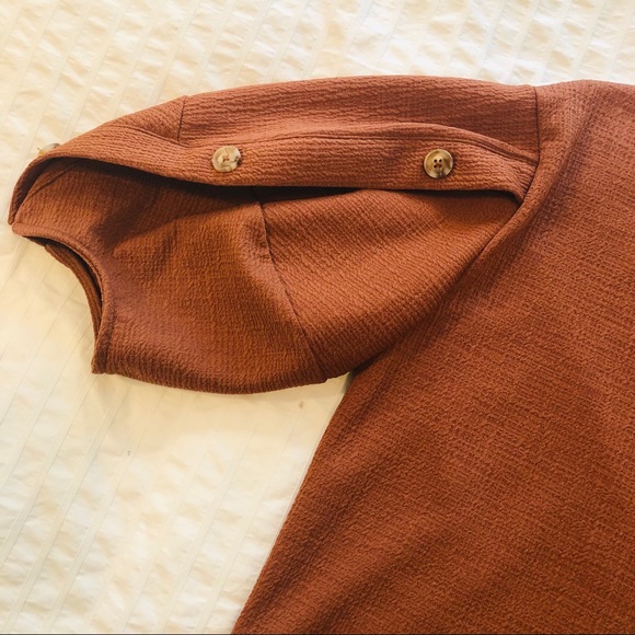 Anthropologie cognac colour puff sleeve button top - Picture 6 of 8